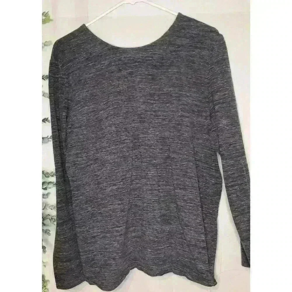 J. Jill Pure Jill Top Size Large Gray Long Sleeve Rear V Neck Twisted Knot - Picture 2 of 10